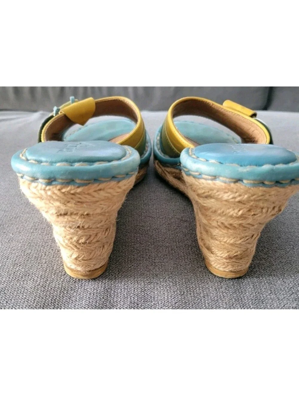 Born Drilles Wedge Blue Green Slide Espadrille Sandals Heels Beach Y2k 6.5